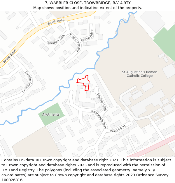 7, WARBLER CLOSE, TROWBRIDGE, BA14 9TY: Location map and indicative extent of plot