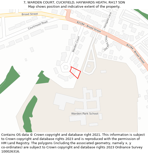 7, WARDEN COURT, CUCKFIELD, HAYWARDS HEATH, RH17 5DN: Location map and indicative extent of plot