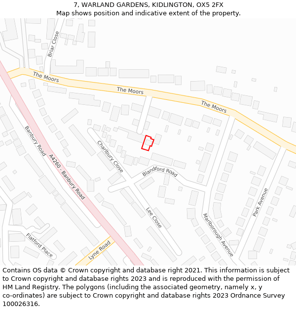 7, WARLAND GARDENS, KIDLINGTON, OX5 2FX: Location map and indicative extent of plot