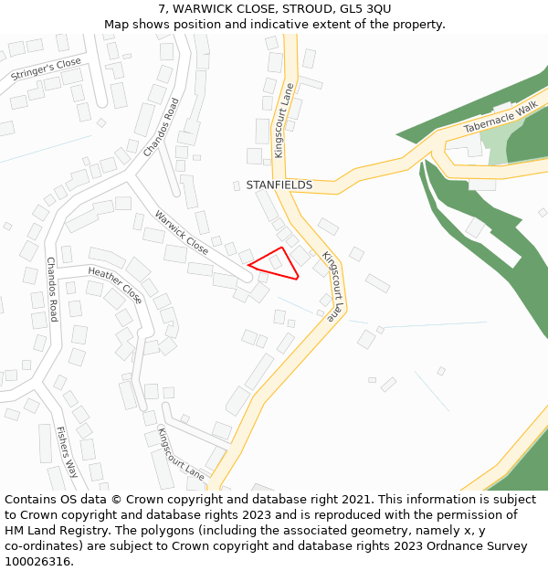 7, WARWICK CLOSE, STROUD, GL5 3QU: Location map and indicative extent of plot