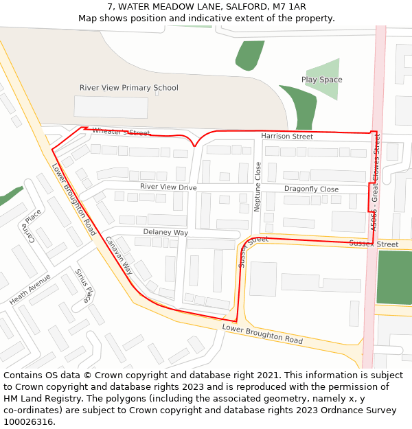 7, WATER MEADOW LANE, SALFORD, M7 1AR: Location map and indicative extent of plot