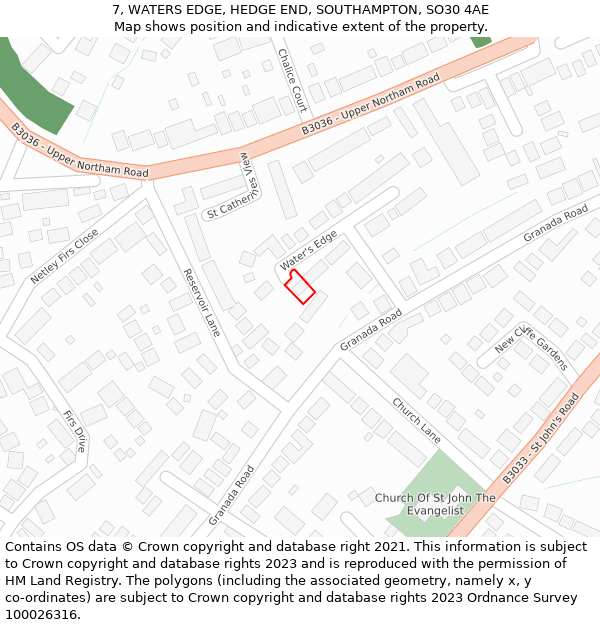 7, WATERS EDGE, HEDGE END, SOUTHAMPTON, SO30 4AE: Location map and indicative extent of plot