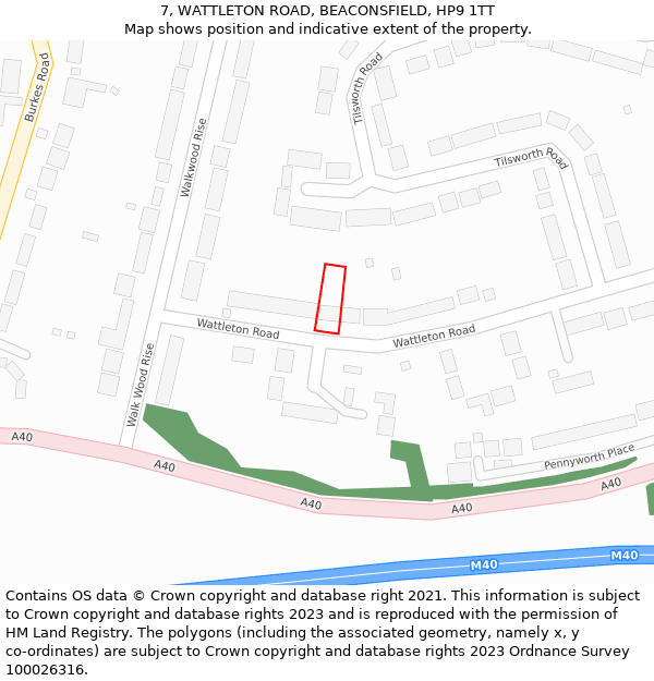 7, WATTLETON ROAD, BEACONSFIELD, HP9 1TT: Location map and indicative extent of plot