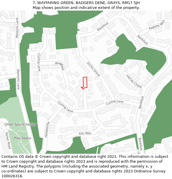 7, WAYFARING GREEN, BADGERS DENE, GRAYS, RM17 5JH: Location map and indicative extent of plot