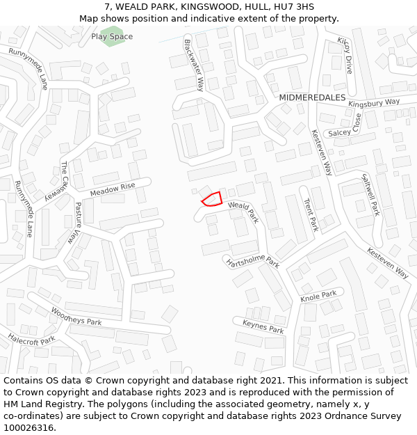 7, WEALD PARK, KINGSWOOD, HULL, HU7 3HS: Location map and indicative extent of plot