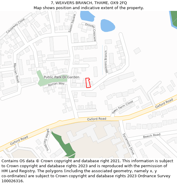 7, WEAVERS BRANCH, THAME, OX9 2FQ: Location map and indicative extent of plot