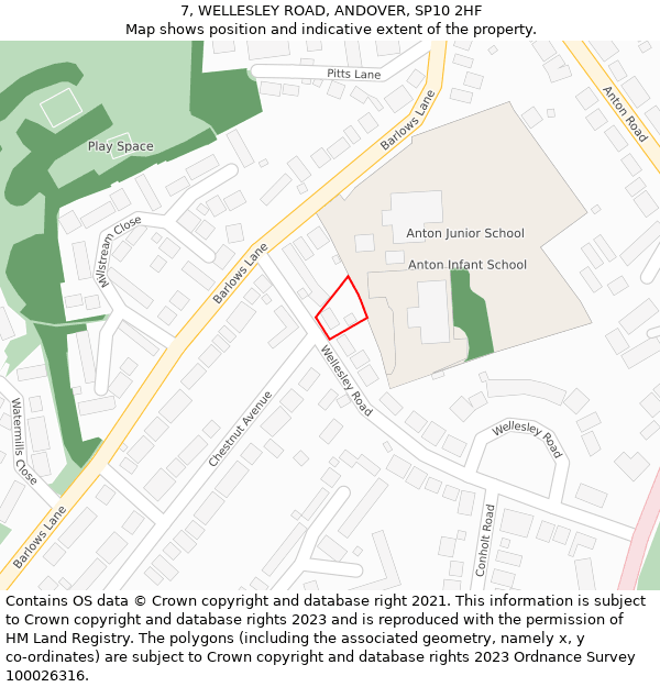 7, WELLESLEY ROAD, ANDOVER, SP10 2HF: Location map and indicative extent of plot