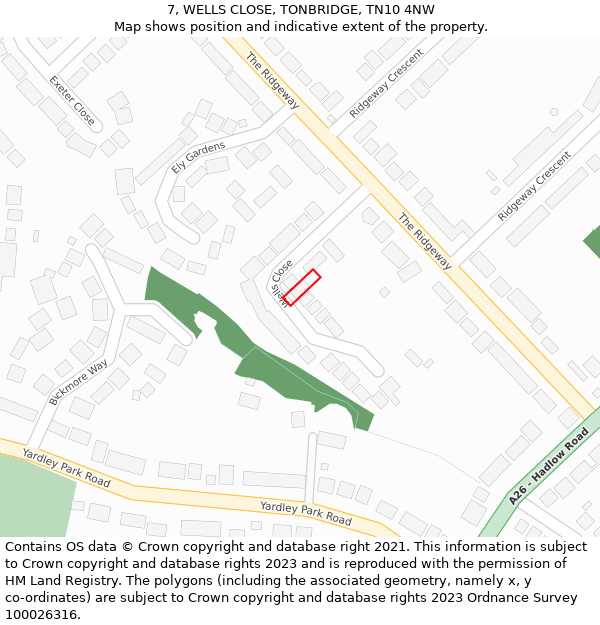 7, WELLS CLOSE, TONBRIDGE, TN10 4NW: Location map and indicative extent of plot
