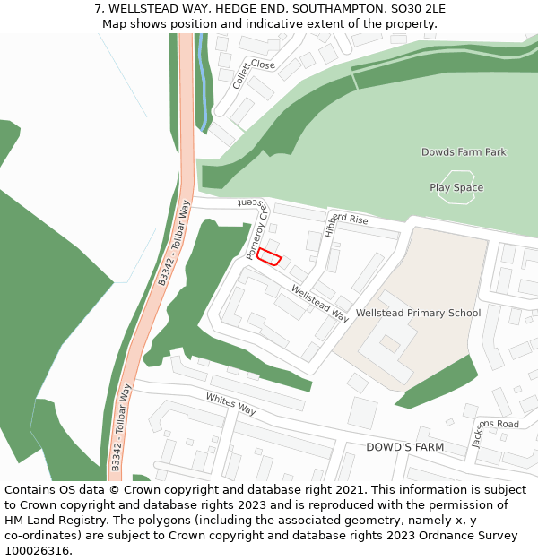 7, WELLSTEAD WAY, HEDGE END, SOUTHAMPTON, SO30 2LE: Location map and indicative extent of plot