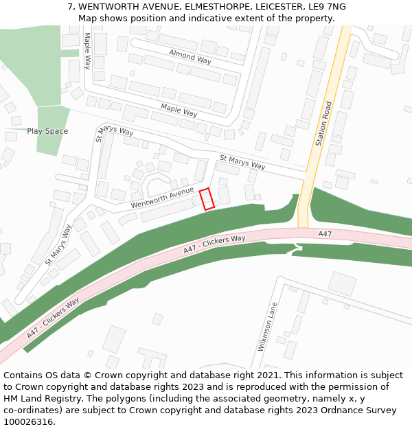 7, WENTWORTH AVENUE, ELMESTHORPE, LEICESTER, LE9 7NG: Location map and indicative extent of plot