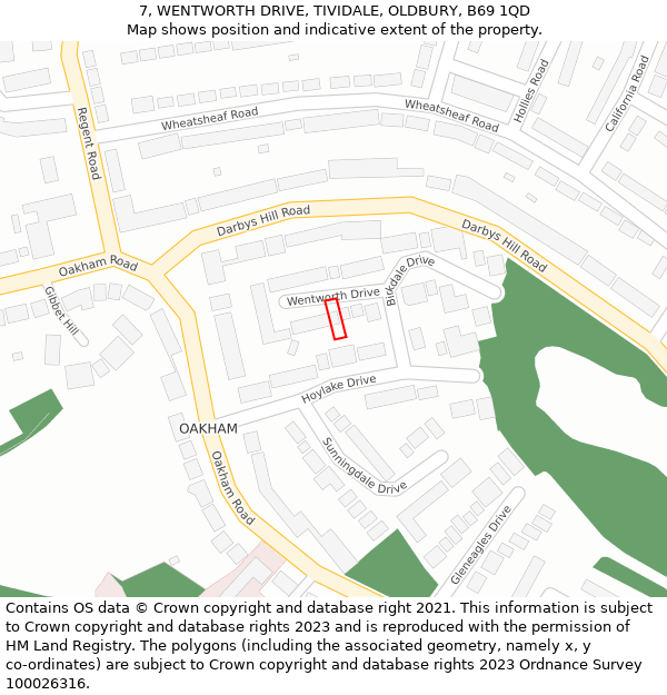 7, WENTWORTH DRIVE, TIVIDALE, OLDBURY, B69 1QD: Location map and indicative extent of plot