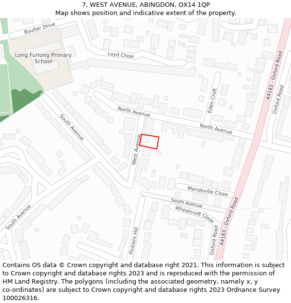 7, WEST AVENUE, ABINGDON, OX14 1QP: Location map and indicative extent of plot