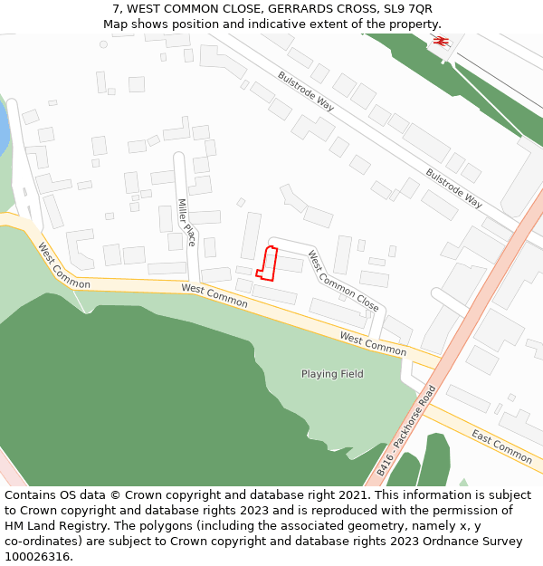 7, WEST COMMON CLOSE, GERRARDS CROSS, SL9 7QR: Location map and indicative extent of plot