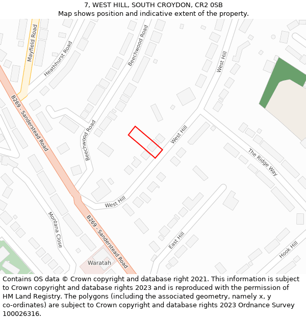 7, WEST HILL, SOUTH CROYDON, CR2 0SB: Location map and indicative extent of plot