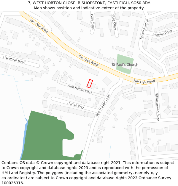 7, WEST HORTON CLOSE, BISHOPSTOKE, EASTLEIGH, SO50 8DA: Location map and indicative extent of plot