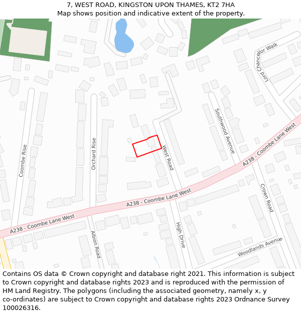 7, WEST ROAD, KINGSTON UPON THAMES, KT2 7HA: Location map and indicative extent of plot
