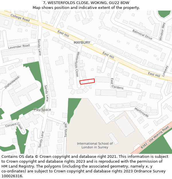 7, WESTERFOLDS CLOSE, WOKING, GU22 8DW: Location map and indicative extent of plot