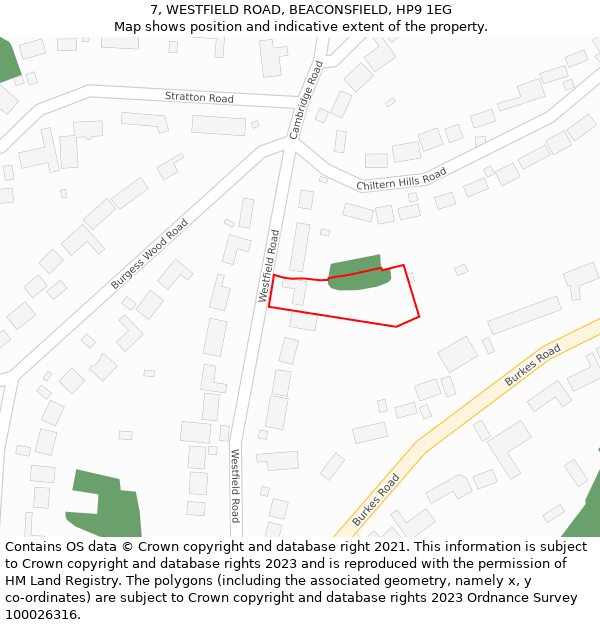 7, WESTFIELD ROAD, BEACONSFIELD, HP9 1EG: Location map and indicative extent of plot