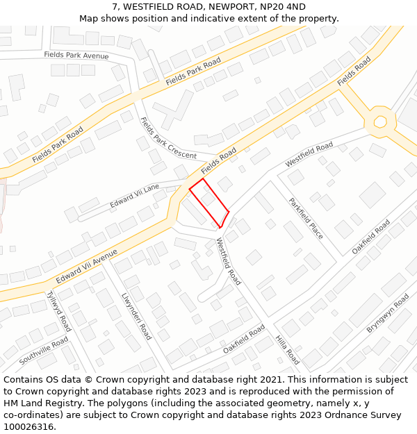 7, WESTFIELD ROAD, NEWPORT, NP20 4ND: Location map and indicative extent of plot