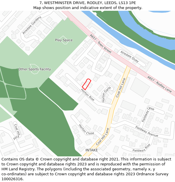 7, WESTMINSTER DRIVE, RODLEY, LEEDS, LS13 1PE: Location map and indicative extent of plot