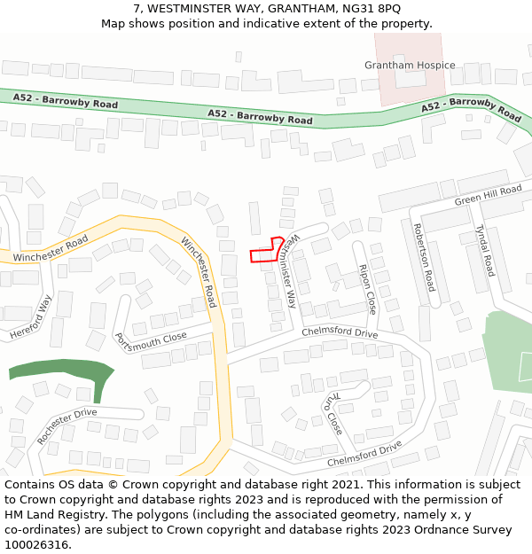 7, WESTMINSTER WAY, GRANTHAM, NG31 8PQ: Location map and indicative extent of plot
