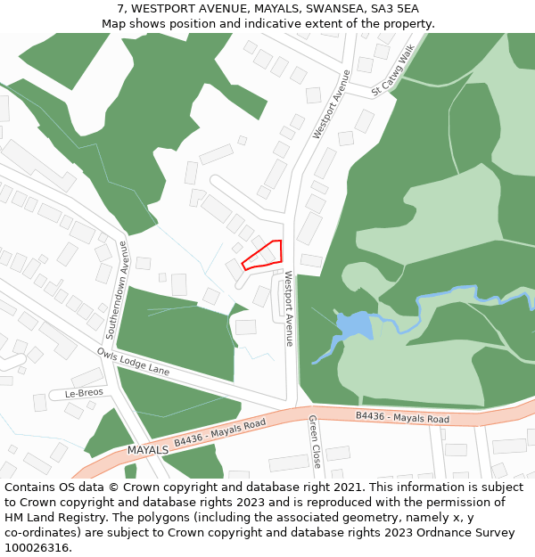 7, WESTPORT AVENUE, MAYALS, SWANSEA, SA3 5EA: Location map and indicative extent of plot