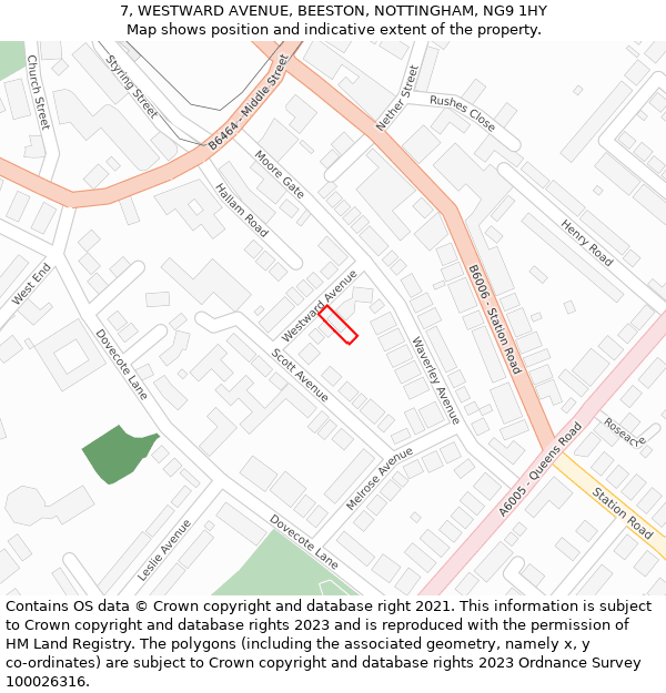 7, WESTWARD AVENUE, BEESTON, NOTTINGHAM, NG9 1HY: Location map and indicative extent of plot