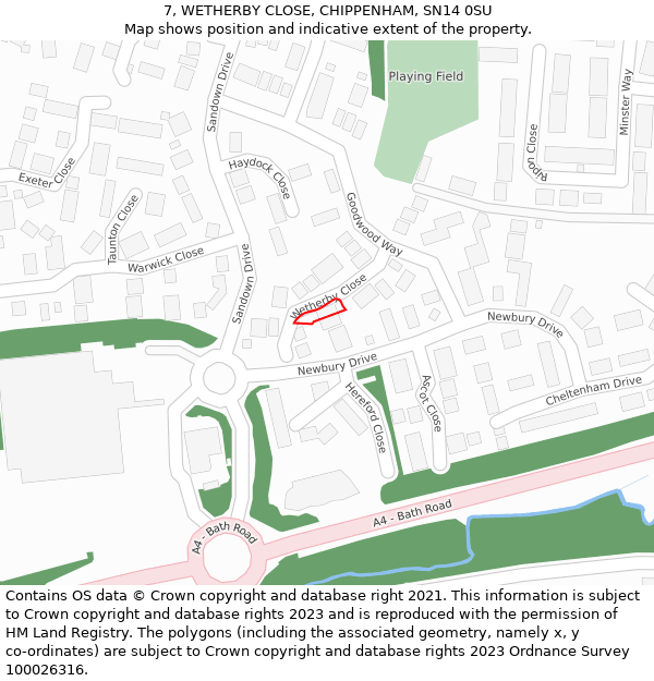 7, WETHERBY CLOSE, CHIPPENHAM, SN14 0SU: Location map and indicative extent of plot