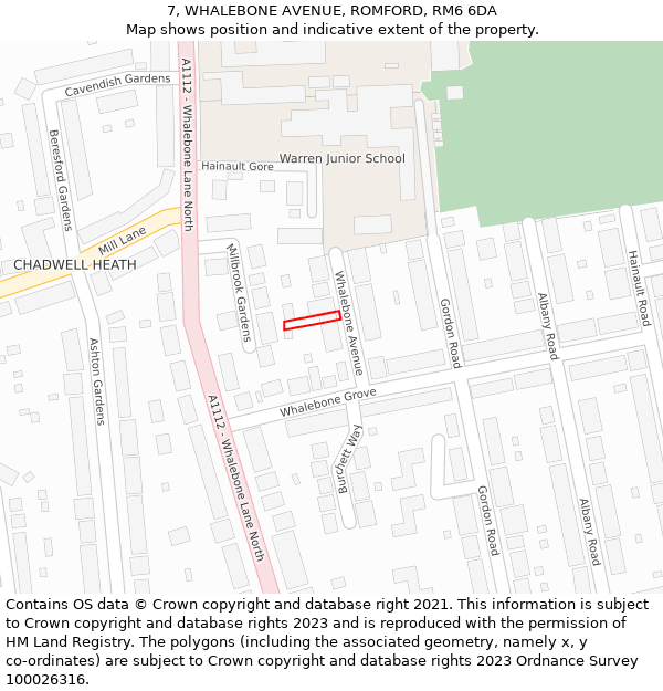 7, WHALEBONE AVENUE, ROMFORD, RM6 6DA: Location map and indicative extent of plot
