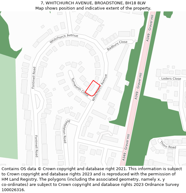 7, WHITCHURCH AVENUE, BROADSTONE, BH18 8LW: Location map and indicative extent of plot