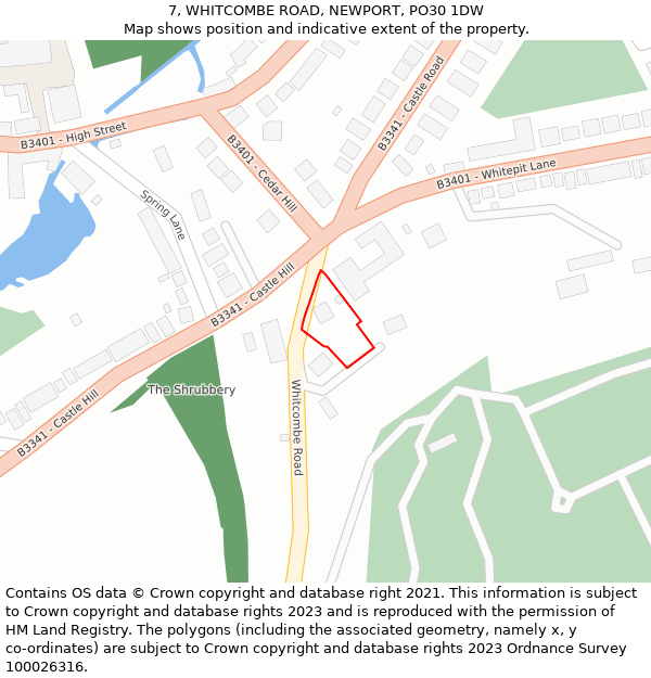 7, WHITCOMBE ROAD, NEWPORT, PO30 1DW: Location map and indicative extent of plot
