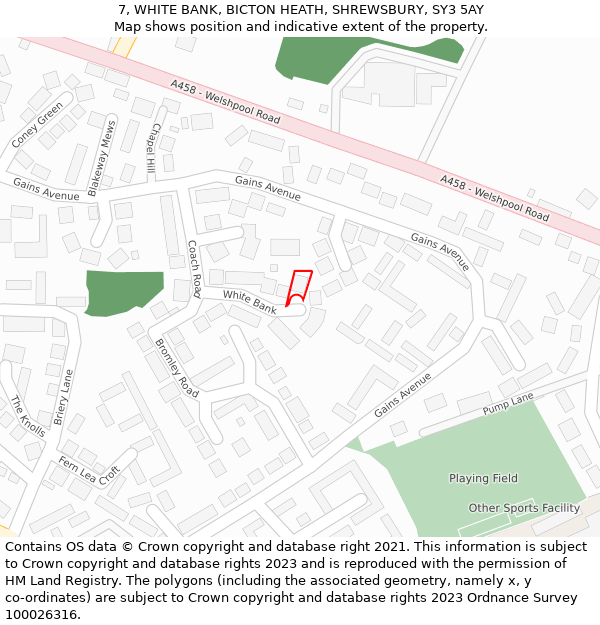 7, WHITE BANK, BICTON HEATH, SHREWSBURY, SY3 5AY: Location map and indicative extent of plot