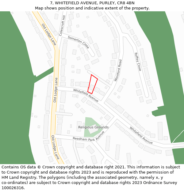 7, WHITEFIELD AVENUE, PURLEY, CR8 4BN: Location map and indicative extent of plot