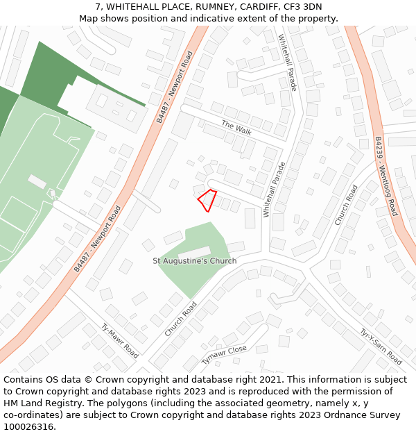 7, WHITEHALL PLACE, RUMNEY, CARDIFF, CF3 3DN: Location map and indicative extent of plot