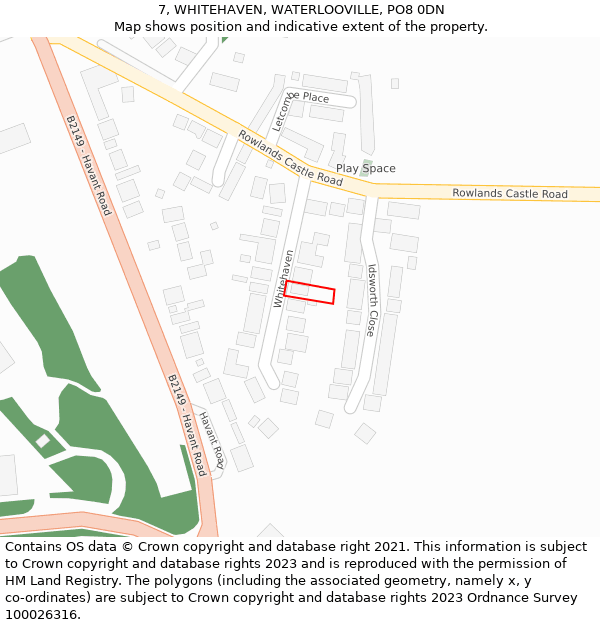 7, WHITEHAVEN, WATERLOOVILLE, PO8 0DN: Location map and indicative extent of plot