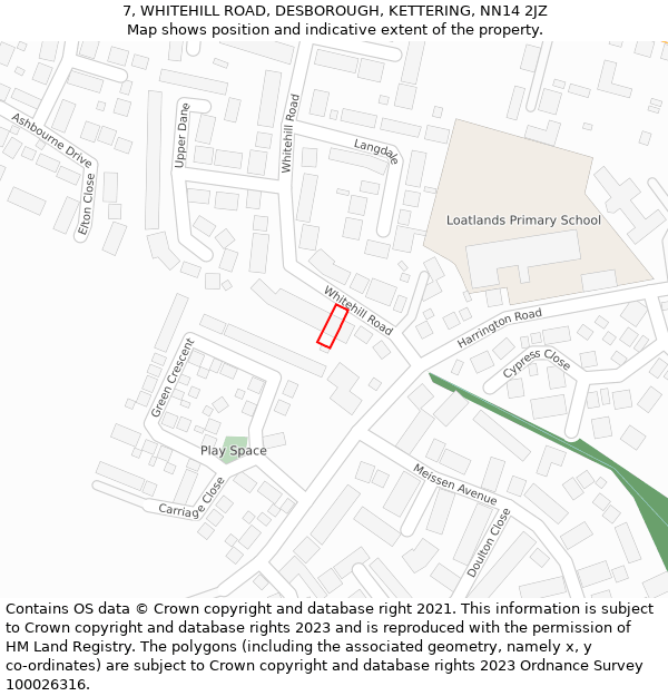 7, WHITEHILL ROAD, DESBOROUGH, KETTERING, NN14 2JZ: Location map and indicative extent of plot