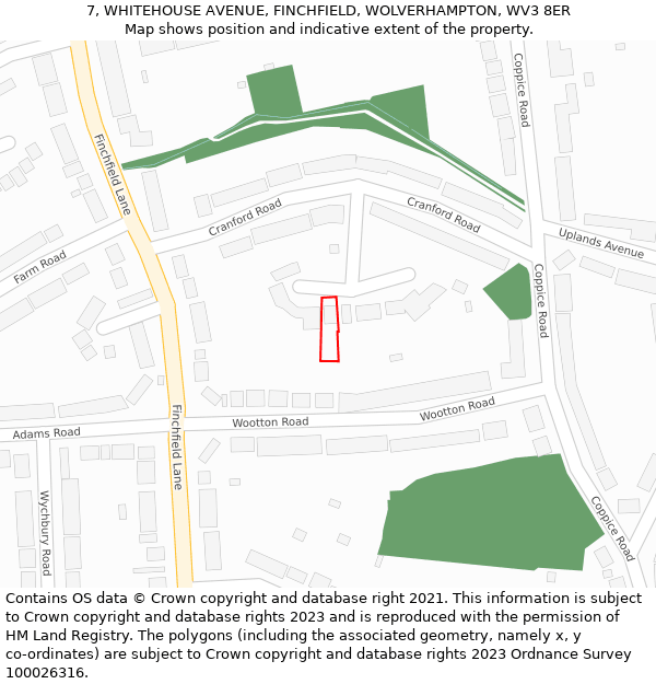 7, WHITEHOUSE AVENUE, FINCHFIELD, WOLVERHAMPTON, WV3 8ER: Location map and indicative extent of plot