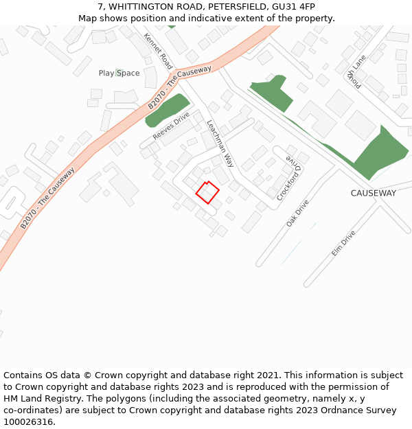 7, WHITTINGTON ROAD, PETERSFIELD, GU31 4FP: Location map and indicative extent of plot