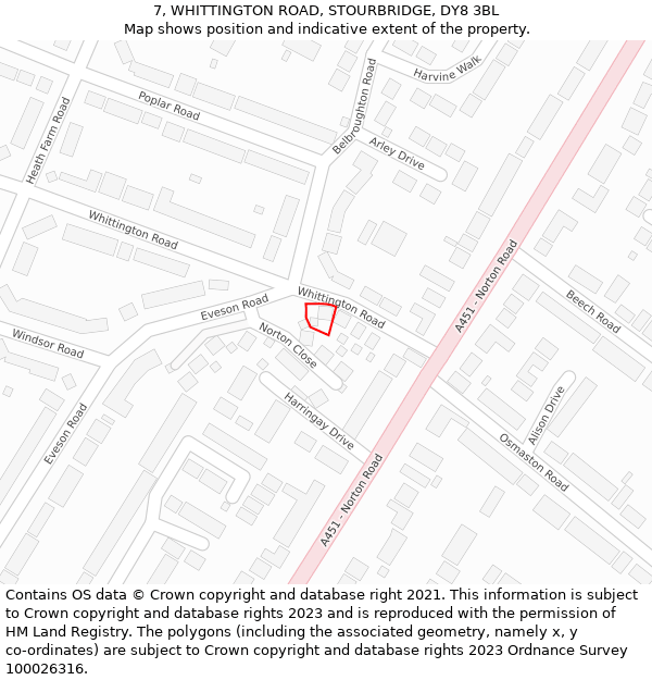 7, WHITTINGTON ROAD, STOURBRIDGE, DY8 3BL: Location map and indicative extent of plot