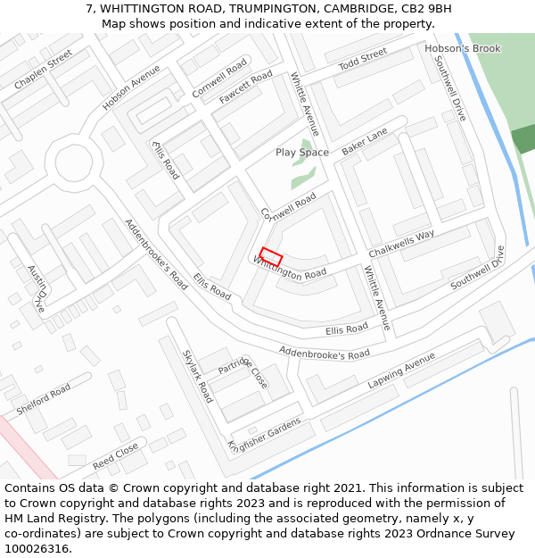 7, WHITTINGTON ROAD, TRUMPINGTON, CAMBRIDGE, CB2 9BH: Location map and indicative extent of plot