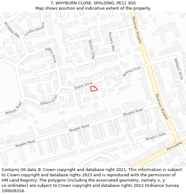 7, WHYBURN CLOSE, SPALDING, PE11 3GS: Location map and indicative extent of plot