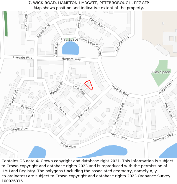 7, WICK ROAD, HAMPTON HARGATE, PETERBOROUGH, PE7 8FP: Location map and indicative extent of plot