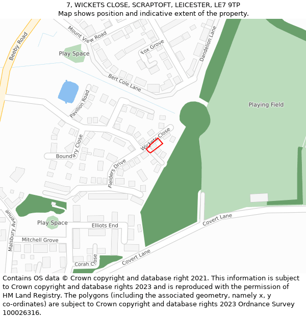 7, WICKETS CLOSE, SCRAPTOFT, LEICESTER, LE7 9TP: Location map and indicative extent of plot