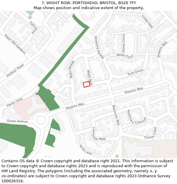 7, WIGHT ROW, PORTISHEAD, BRISTOL, BS20 7FY: Location map and indicative extent of plot