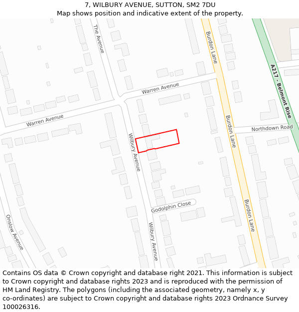 7, WILBURY AVENUE, SUTTON, SM2 7DU: Location map and indicative extent of plot