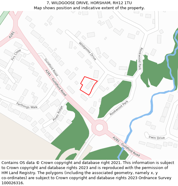 7, WILDGOOSE DRIVE, HORSHAM, RH12 1TU: Location map and indicative extent of plot