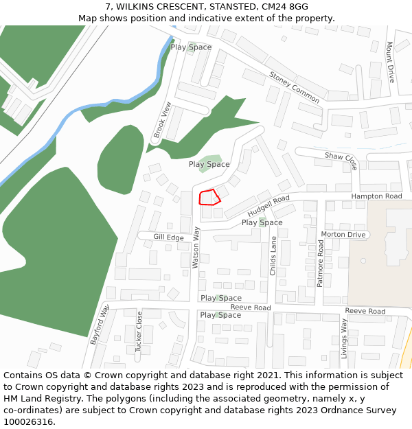 7, WILKINS CRESCENT, STANSTED, CM24 8GG: Location map and indicative extent of plot