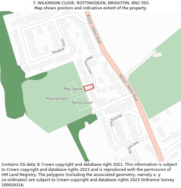 7, WILKINSON CLOSE, ROTTINGDEAN, BRIGHTON, BN2 7EG: Location map and indicative extent of plot