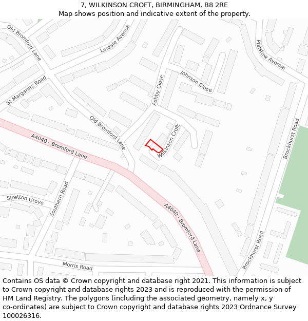 7, WILKINSON CROFT, BIRMINGHAM, B8 2RE: Location map and indicative extent of plot