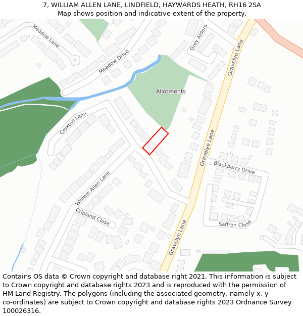 7, WILLIAM ALLEN LANE, LINDFIELD, HAYWARDS HEATH, RH16 2SA: Location map and indicative extent of plot